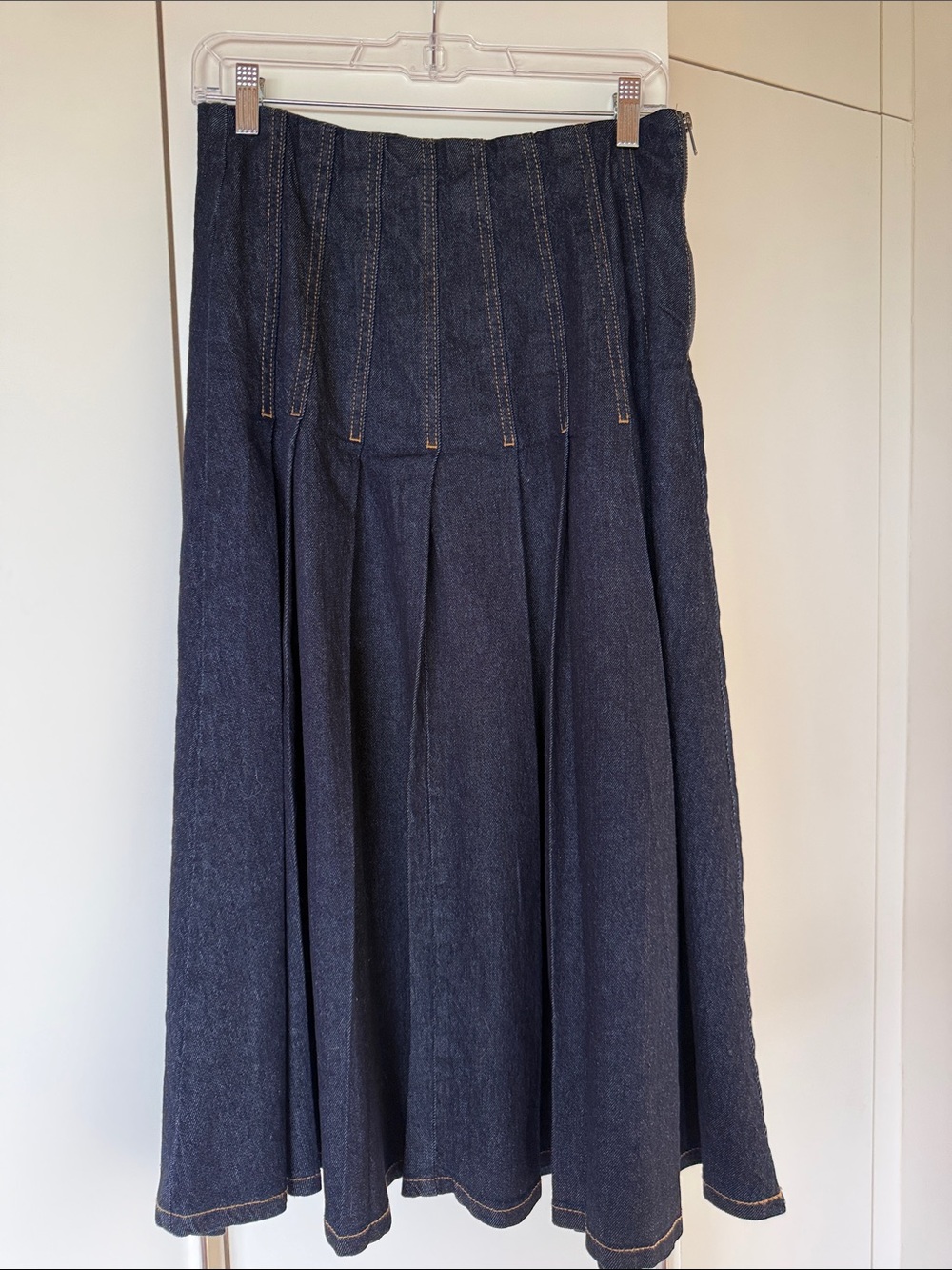 Dark Blue Denim A-Line Midi Skirt